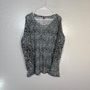 Before+Again Shirt Womens Small Gray Blue Floral Thermal Long Sleeve Made USA